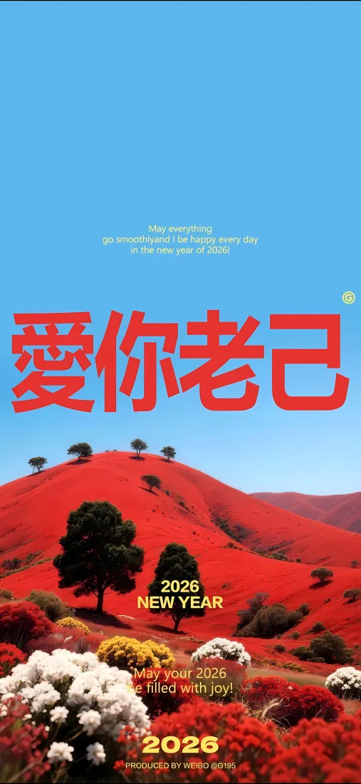 红色山丘手机壁纸｜蓝色背景 - 爱自己2026年「哲风壁纸」