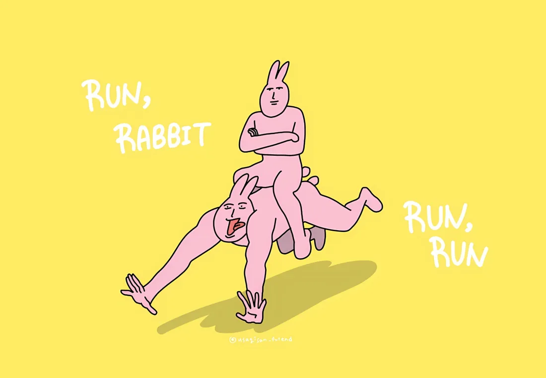 2k粉红兔壁纸｜黄色背景图片 - 趣味插画艺术「哲风壁纸」