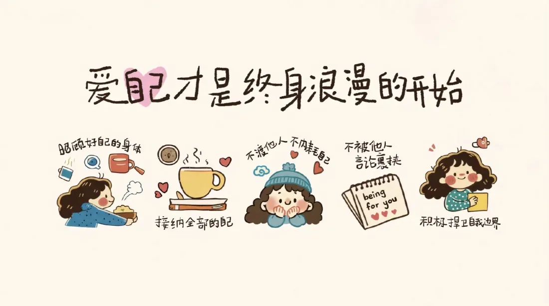 2k手绘插画壁纸｜爱自己背景图片 - 治愈系可爱「哲风壁纸」