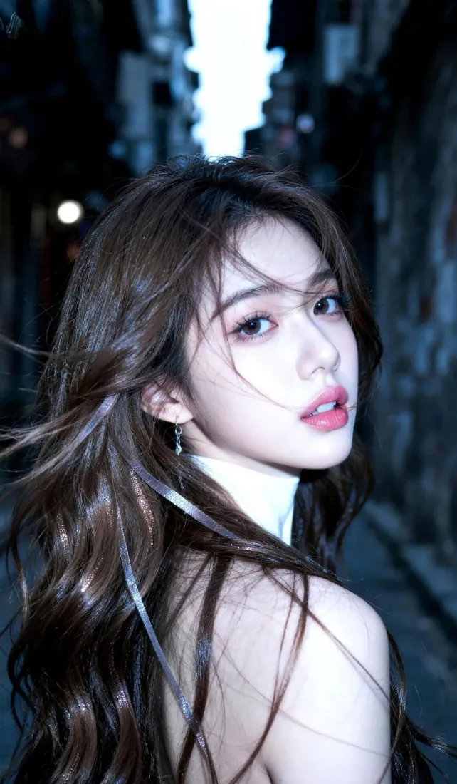 长发美女手机壁纸｜夜景小巷背景图片 - 迷人「哲风壁纸」