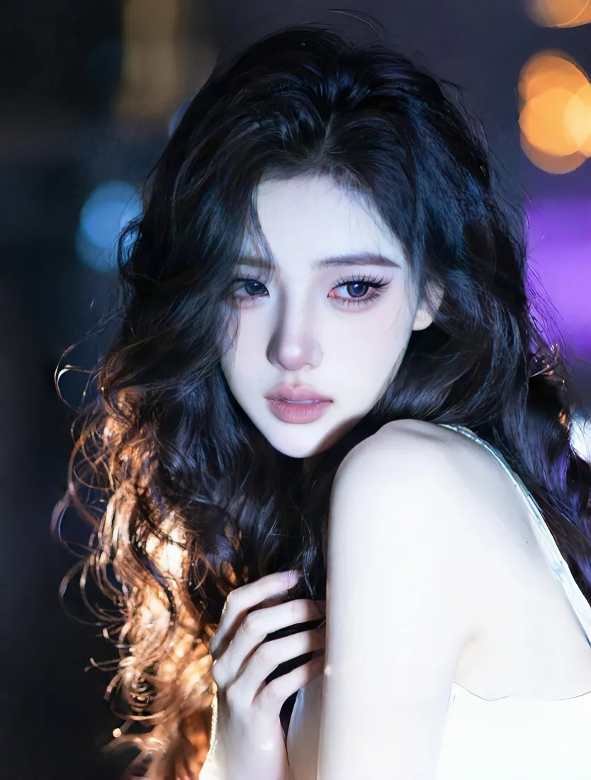 白衣美女手机壁纸｜夜景背景图 - 迷人氛围「哲风壁纸」