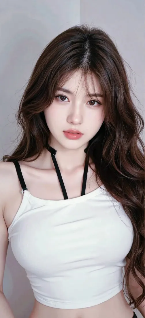 白衣美女手机壁纸｜长发背景图片 - 黑项链气质「哲风壁纸」