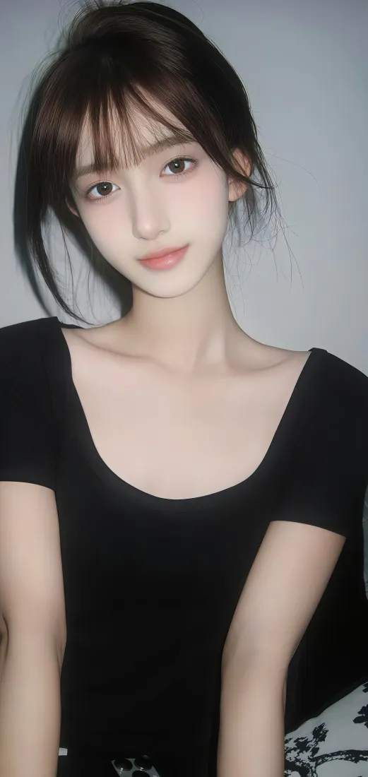 黑衣女生手机壁纸｜灰色背景图片 - 人物写真「哲风壁纸」