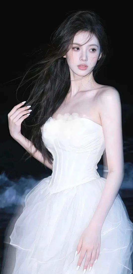 白色礼服美女手机壁纸｜夜景背景 - 暗黑氛围「哲风壁纸」