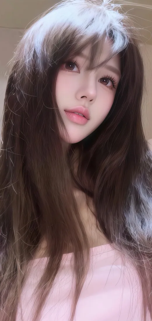 长发美女手机壁纸｜粉色背景图片 - 精致妆容「哲风壁纸」