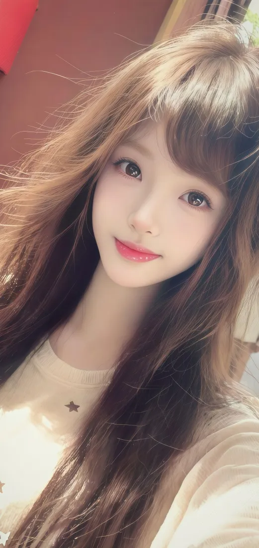 长发美女手机壁纸｜甜美背景图片 - 红唇浅色上衣「哲风壁纸」