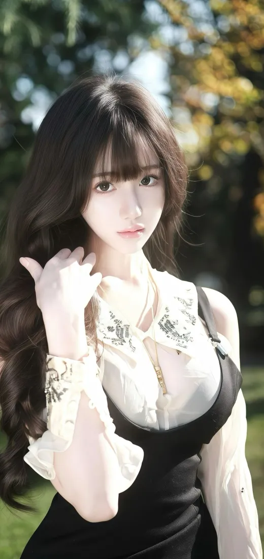 美女手机壁纸｜户外背景图片 - 黑色连衣裙「哲风壁纸」