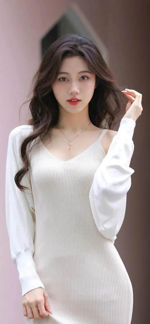 白衣美女手机壁纸｜室内背景图 - 修身连衣裙「哲风壁纸」