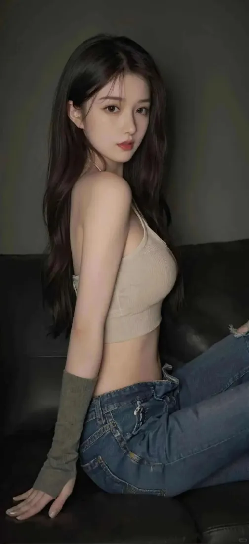 美女蓝色牛仔裤手机壁纸｜灰色手套背景图 - 暗色「哲风壁纸」