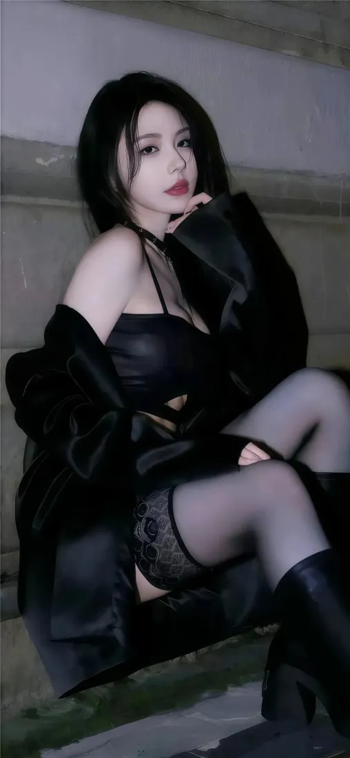 黑衣美女手机壁纸｜深景背景 - 黑丝性感迷人「哲风壁纸」