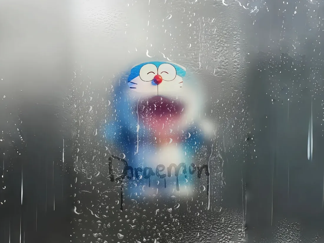 2k哆啦A梦壁纸｜玻璃雨景背景图片 - 机器猫「哲风壁纸」