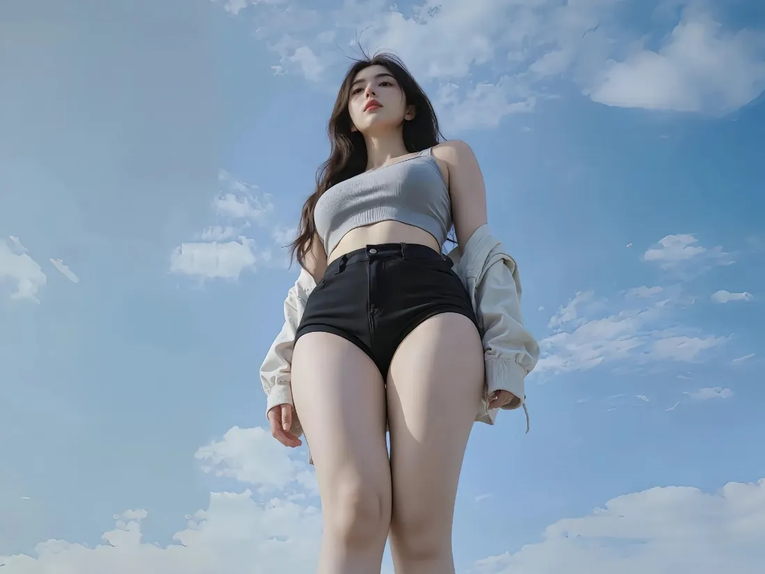 2k美女壁纸｜蓝天背景图 - 时尚穿搭「哲风壁纸」