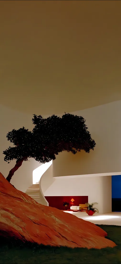 树手机壁纸｜室内背景图片 - 红色岩石现代建筑「哲风壁纸」