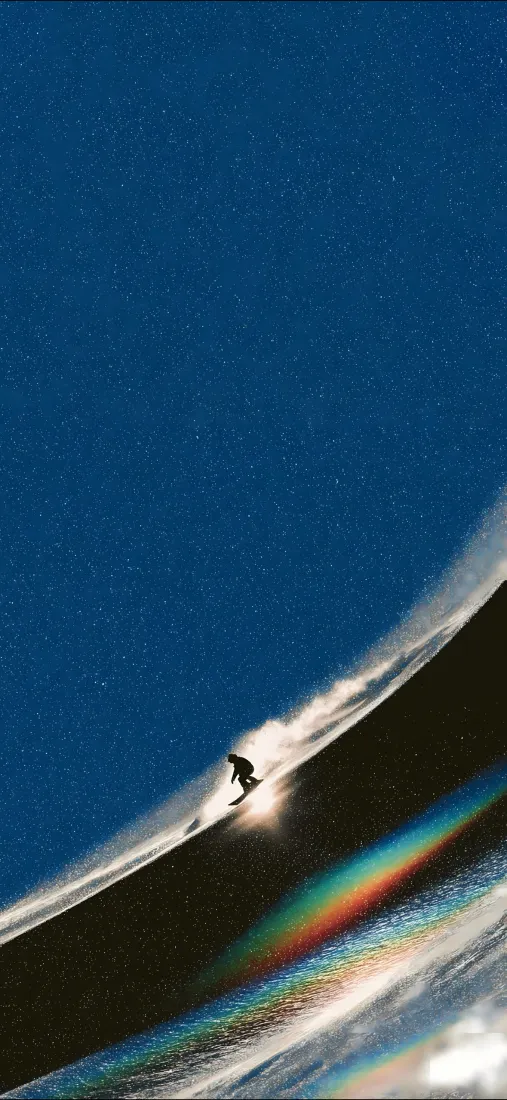 海浪复古手机壁纸｜蓝色背景图片 - 彩虹冲浪「哲风壁纸」