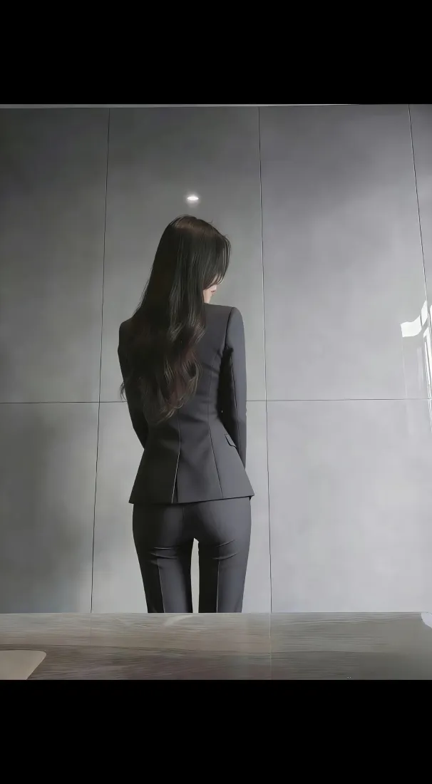 职业装美女手机壁纸｜灰色墙面背景图片 - 职场风格「哲风壁纸」