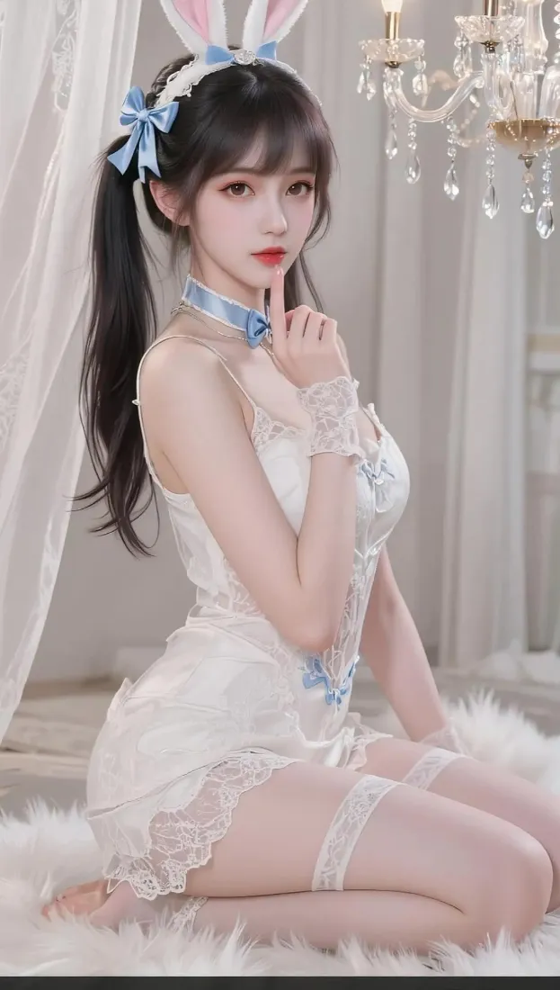 兔女郎手机壁纸｜室内背景图片 - 白色兔女郎装「哲风壁纸」