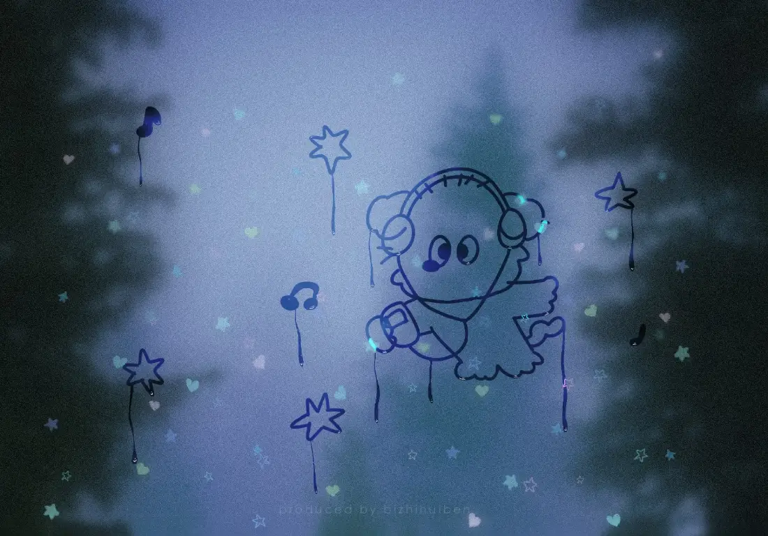 2k卡通人物壁纸｜蓝色雾面背景 - 梦幻森林音符「哲风壁纸」