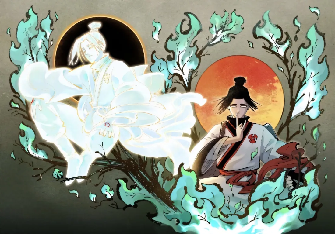 2k姜明子壁纸｜日月同错背景图片 - 绿色火焰灵体「哲风壁纸」