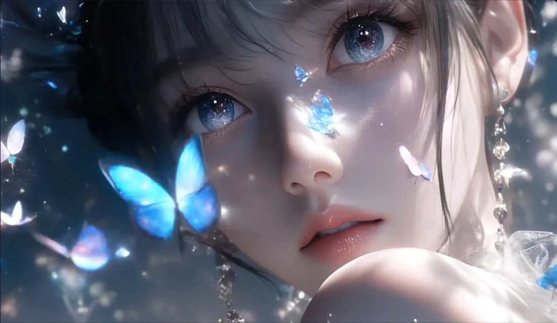 2k动漫女孩壁纸｜蓝色蝴蝶背景 - 梦幻少女「哲风壁纸」