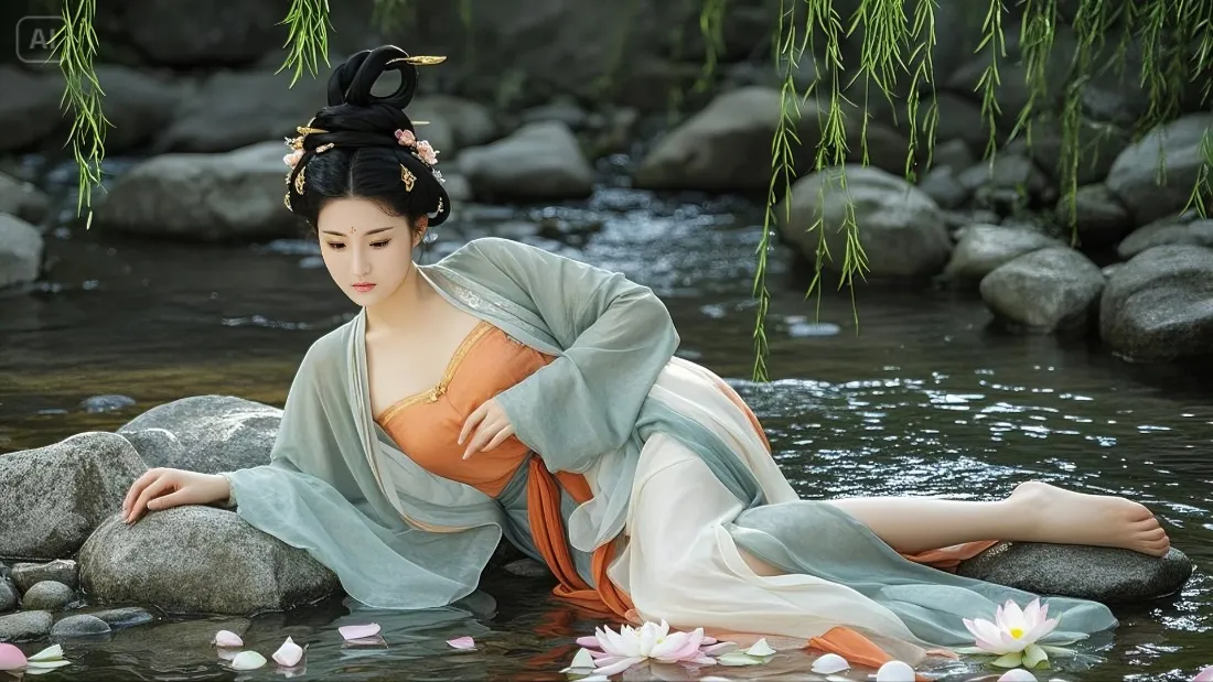 古典美女手机壁纸｜古风背景图片 - 古装水边柳下「哲风壁纸」