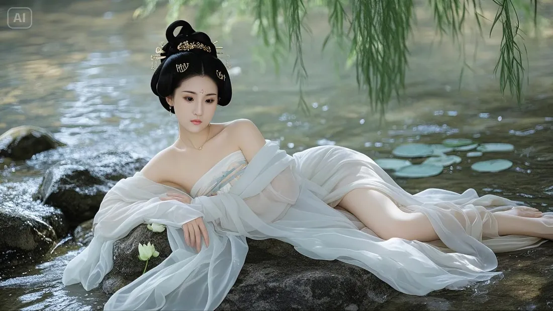 古风古装美女手机壁纸｜水边柳树背景图 - 古典人物「哲风壁纸」