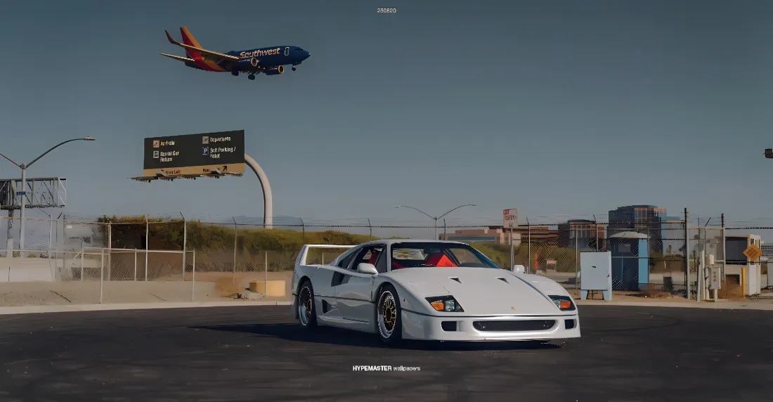 2k法拉利F40壁纸｜机场背景图片 - 超跑飞机「哲风壁纸」