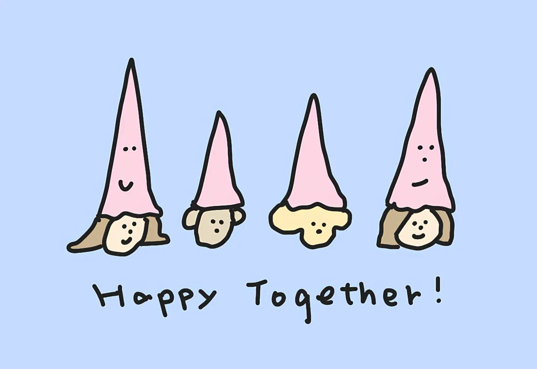 2k卡通小人壁纸｜浅蓝色背景图 - Happy Together「哲风壁纸」