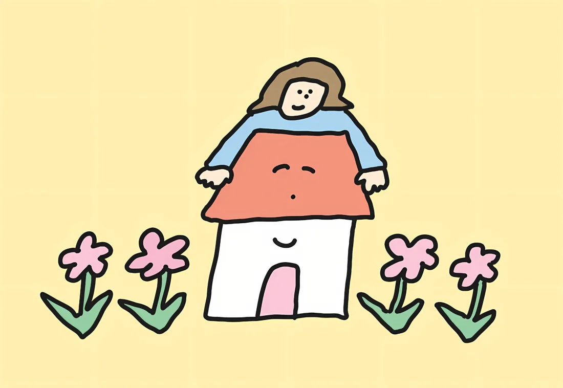 2k卡通笑脸房子壁纸｜手绘背景图片 - 粉色花朵童趣「哲风壁纸」