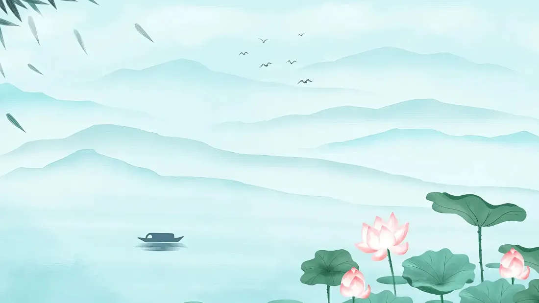 4k国风荷花壁纸｜水墨山水背景图片 - 中式意境「哲风壁纸」