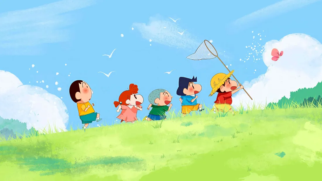 4k蜡笔小新壁纸｜蓝天草地背景 - 春日部防卫队「哲风壁纸」