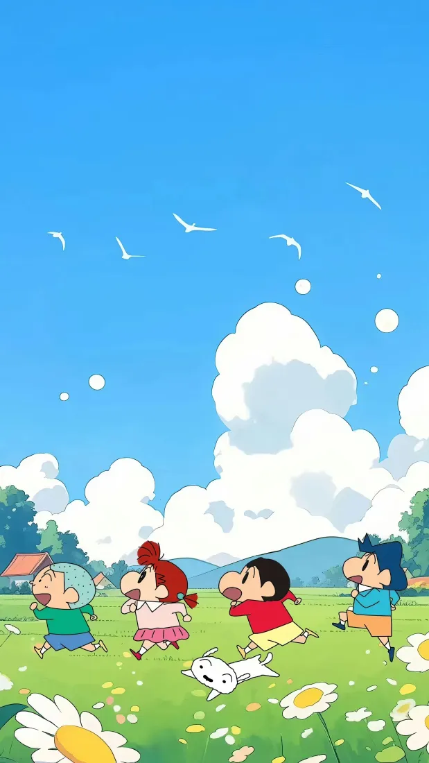 蜡笔小新手机壁纸｜蓝天白云背景图片 - 春日部防卫队「哲风壁纸」