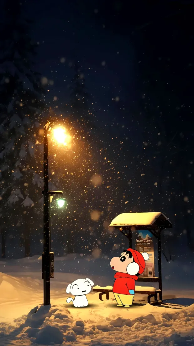 蜡笔小新手机壁纸｜雪景背景图片 - 冬夜小白「哲风壁纸」