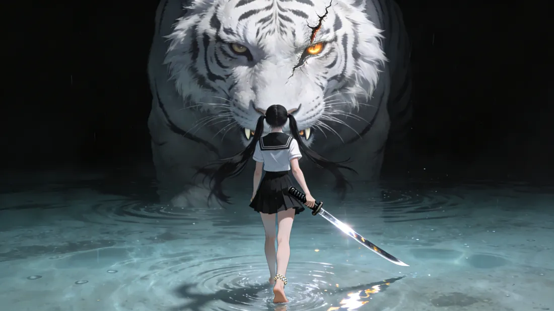 3k萝莉白虎武士刀壁纸｜暗黑背景 - 二次元「哲风壁纸」