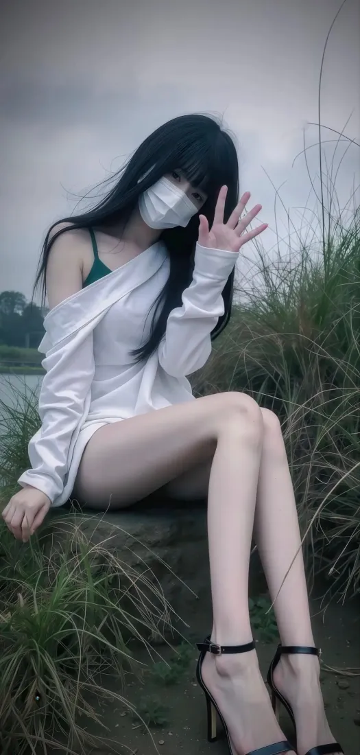 白衣美女手机壁纸｜草地背景图片 - 露肩衬衫「哲风壁纸」