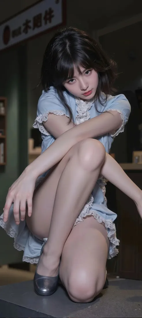 蓝衣美女手机壁纸｜日式室内背景图片 - 旗袍裙「哲风壁纸」