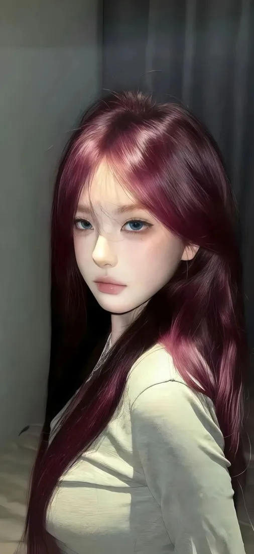 红发美女手机壁纸｜暗色背景图片 - 蓝瞳美女「哲风壁纸」