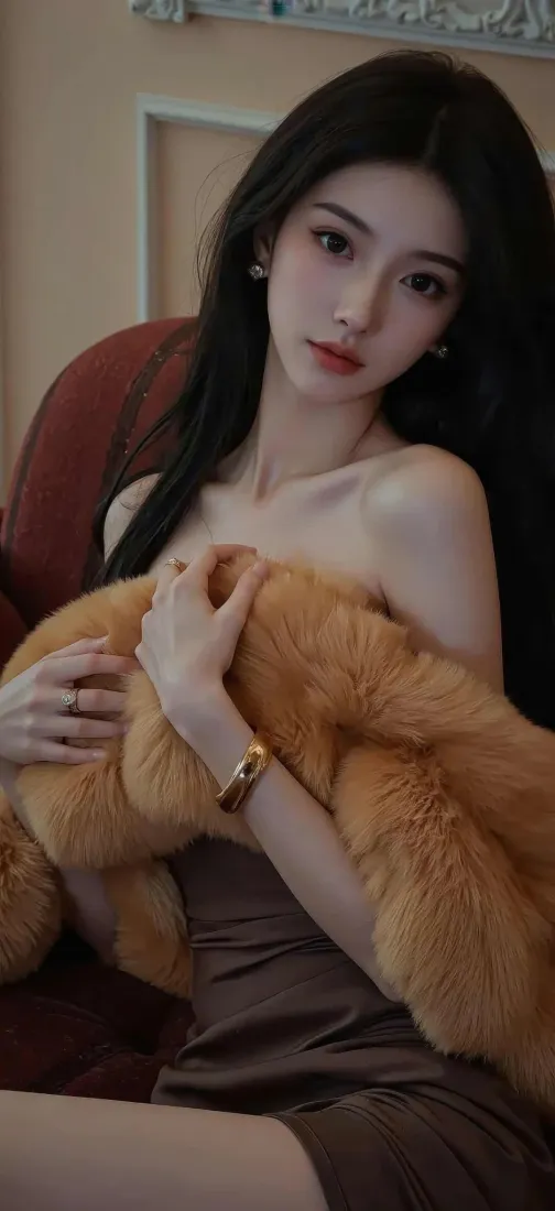 长发美女手机壁纸｜室内背景图片 - 棕色毛绒玩具「哲风壁纸」