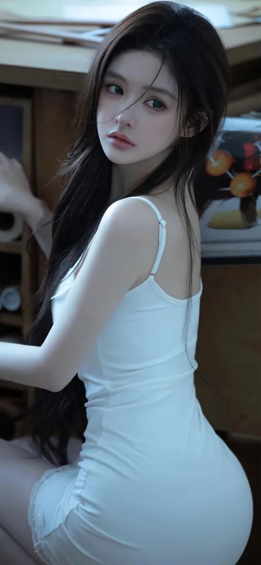 白色连衣裙美女手机壁纸｜室内背景图片 - Ios「哲风壁纸」