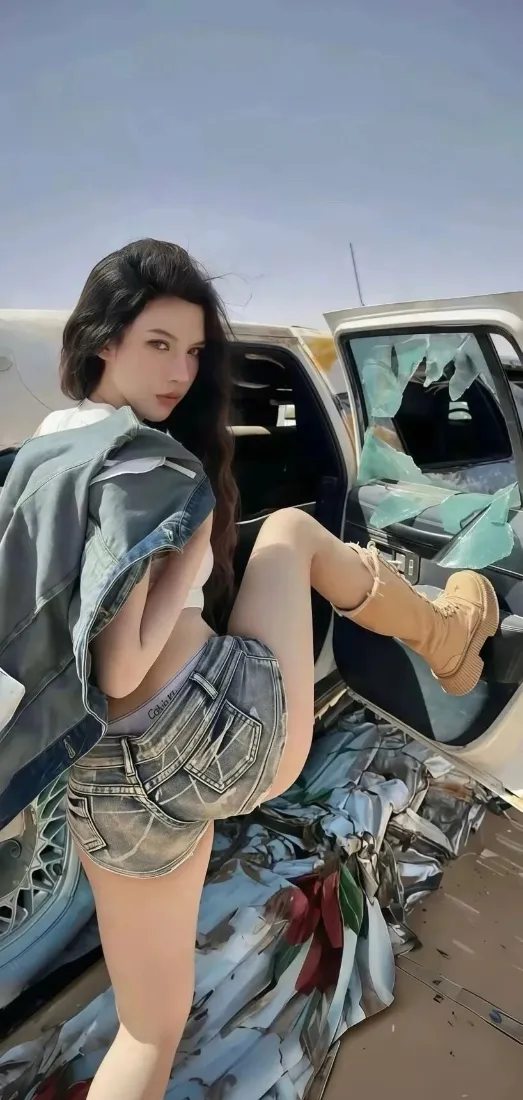 牛仔短裤美女手机壁纸｜汽车沙漠背景图片 - 靴子「哲风壁纸」