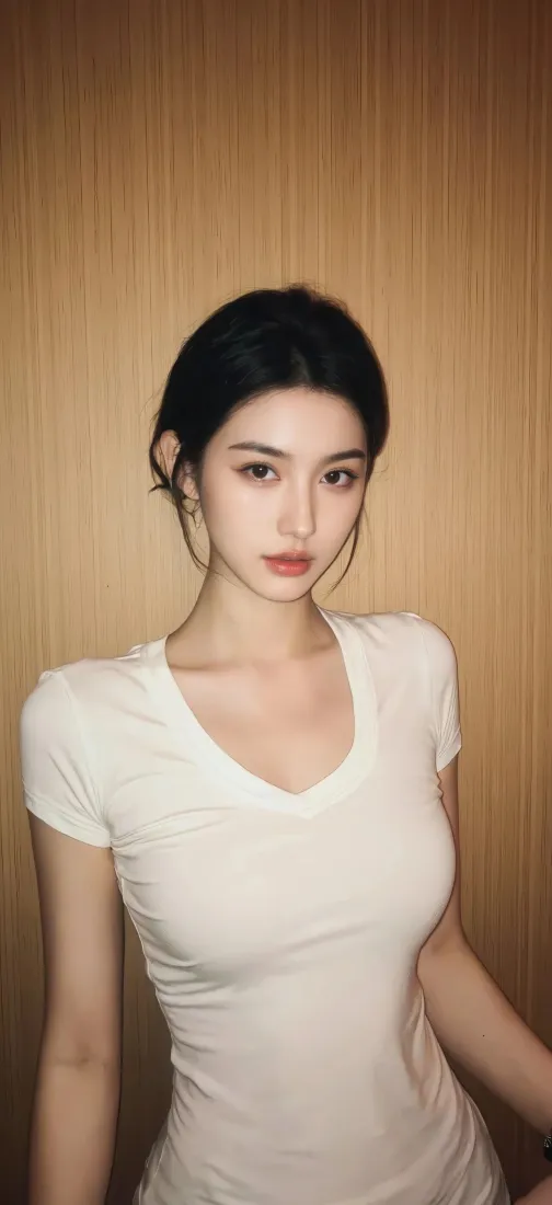 白衣美女手机壁纸｜木质背景图片 - 简约时尚「哲风壁纸」