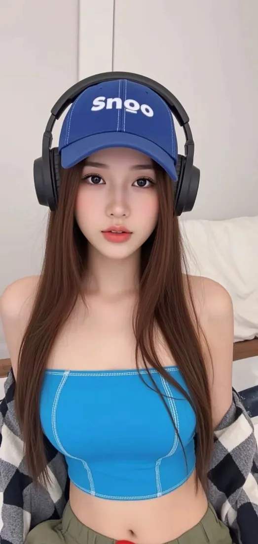 蓝衣美女手机壁纸｜蓝色帽子背景图片 - 时尚穿搭「哲风壁纸」