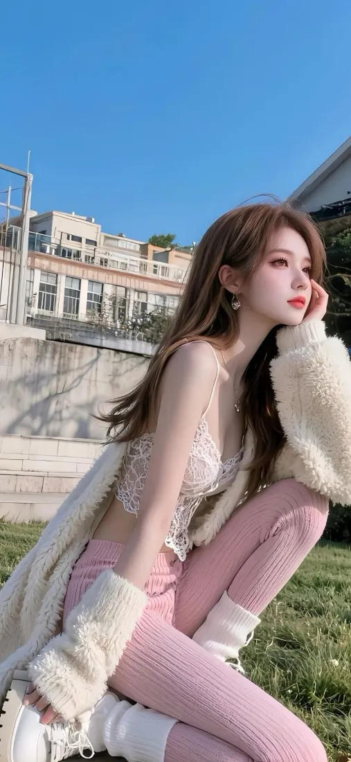 美女手机壁纸｜户外蓝天背景图片 - 粉色时尚「哲风壁纸」