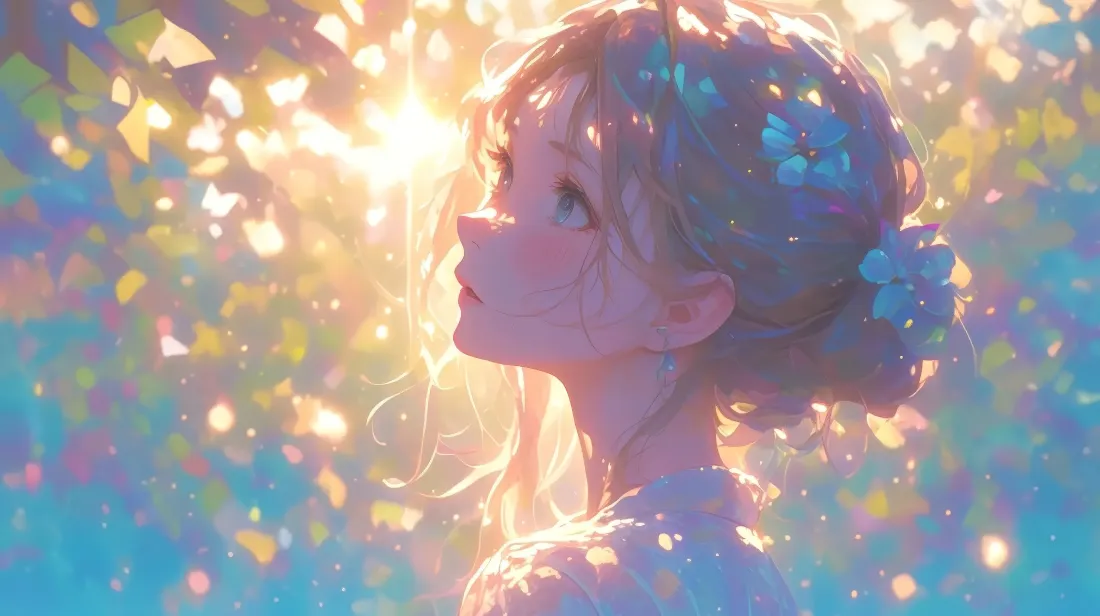 4k动漫女孩壁纸｜蓝调背景 - 光斑侧颜「哲风壁纸」