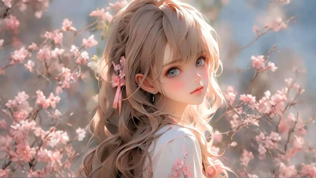 4k二次元美女壁纸｜粉色花海背景图 - 甜美少女「哲风壁纸」