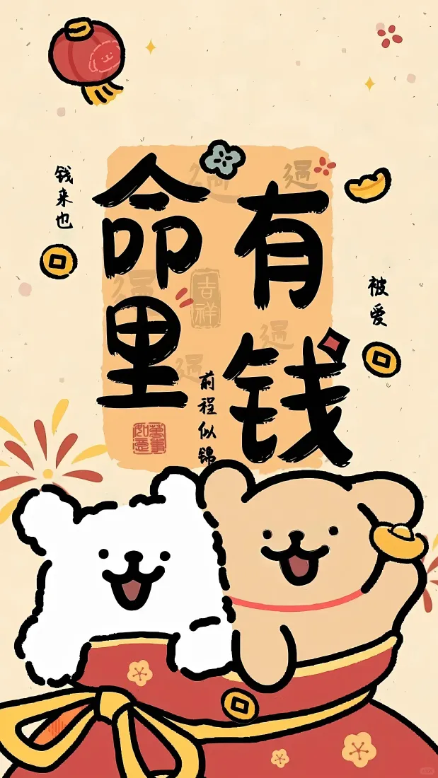 线条狗手机壁纸｜春节背景图片 - 命里有钱「哲风壁纸」