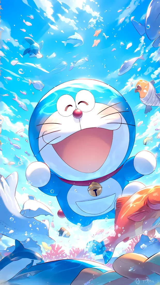 哆啦A梦手机壁纸｜海洋背景图片 - 可爱卡通「哲风壁纸」