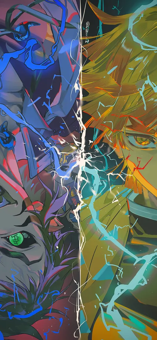 鬼灭之刃手机壁纸｜对决背景图 - 狯岳我妻善逸「哲风壁纸」