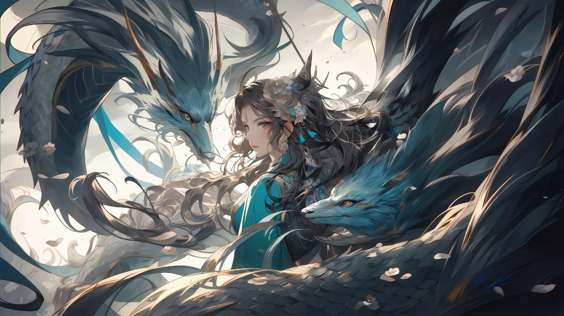 2k古风美女壁纸｜龙背景图片 - 奇幻场景「哲风壁纸」