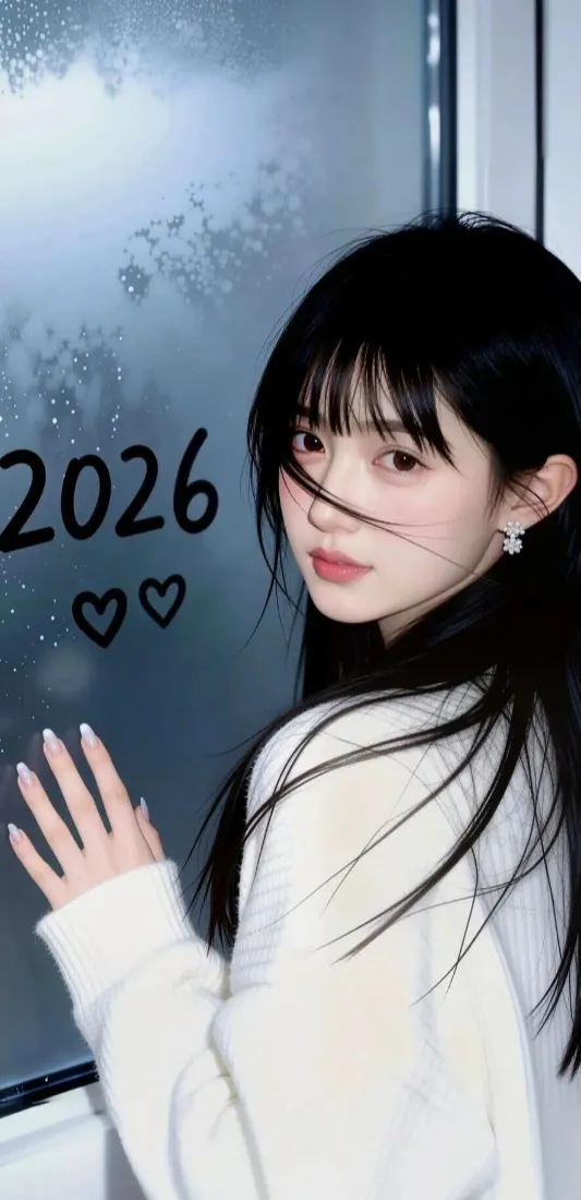 白衣长发美女手机壁纸｜2026爱心窗雾背景图片 - 温柔甜妹「哲风壁纸」