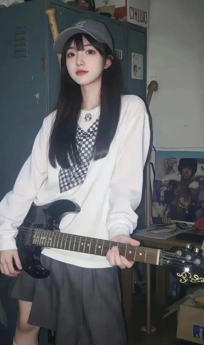 吉他少女手机壁纸｜校园背景图片 - 休闲穿搭「哲风壁纸」